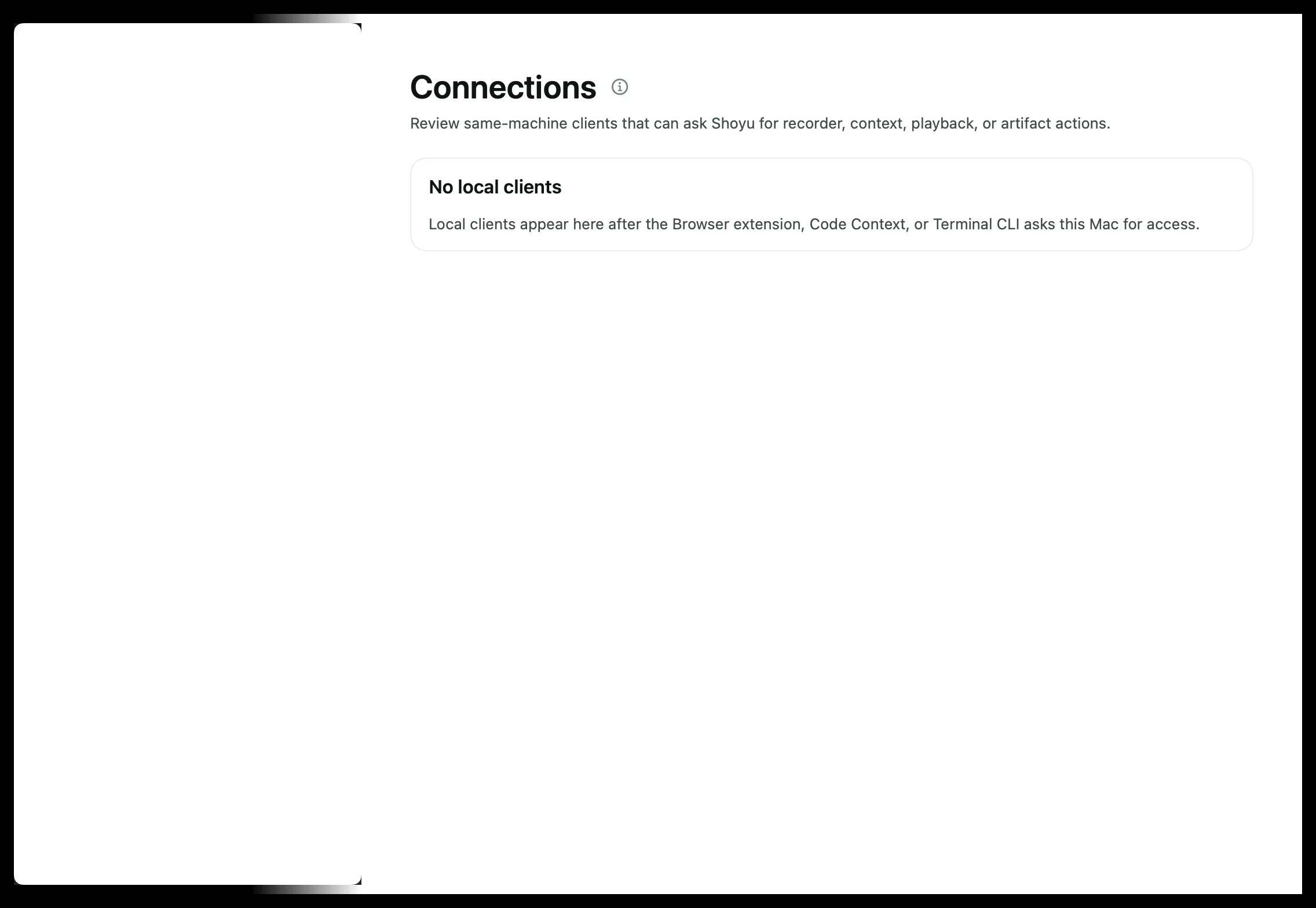 Settings › Connections listing local client approvals.