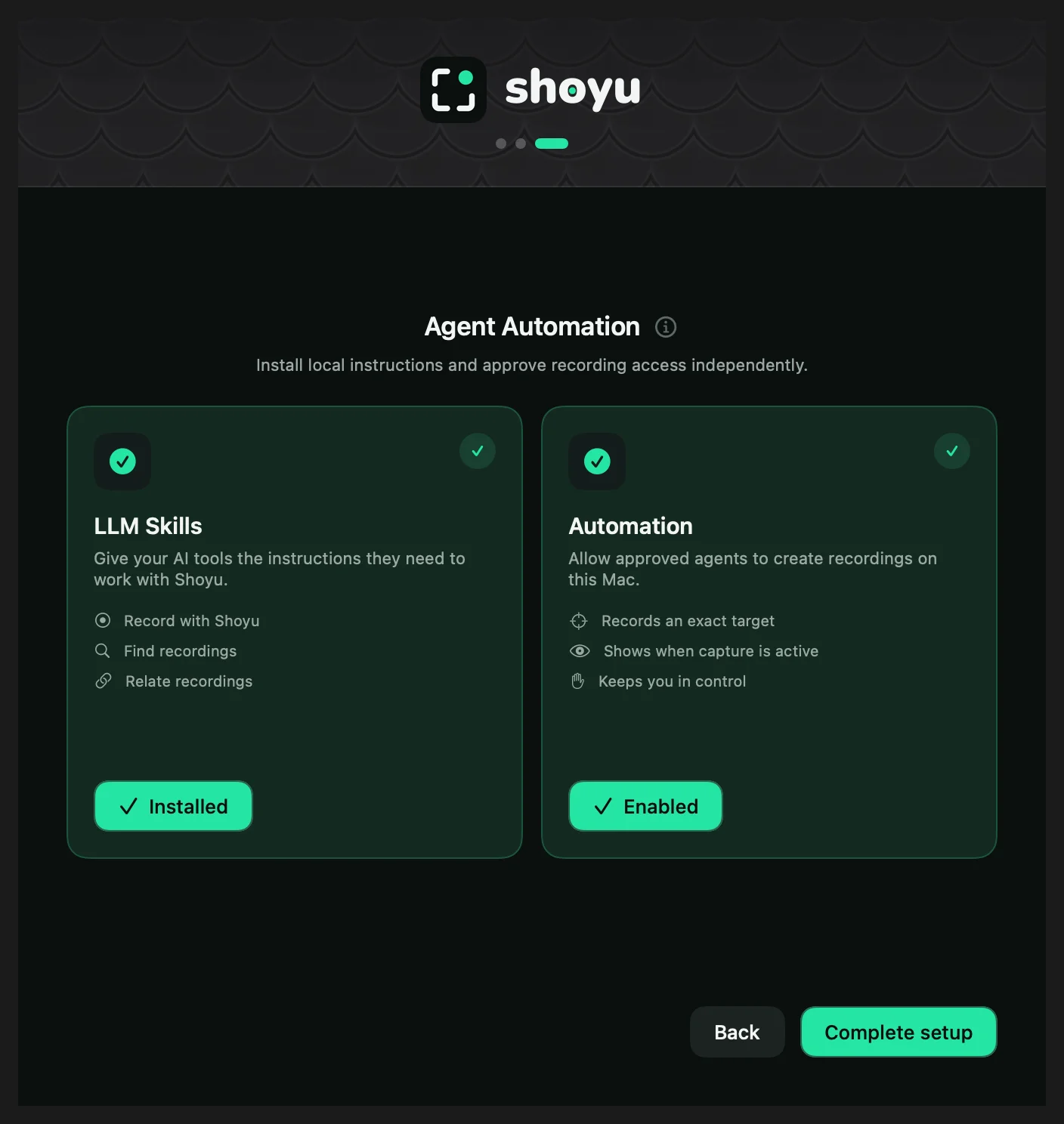 The Agent Automation step with the LLM Skills and Automation cards.