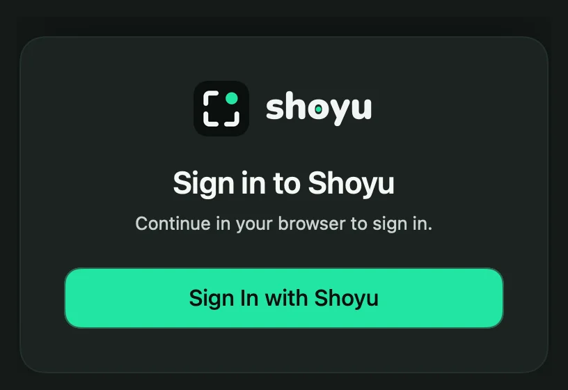 The Set up Shoyu window asking you to sign in, with a Login button.