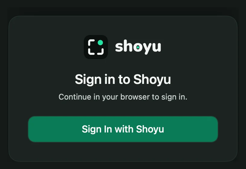 The Set up Shoyu window asking you to sign in, with a Login button.