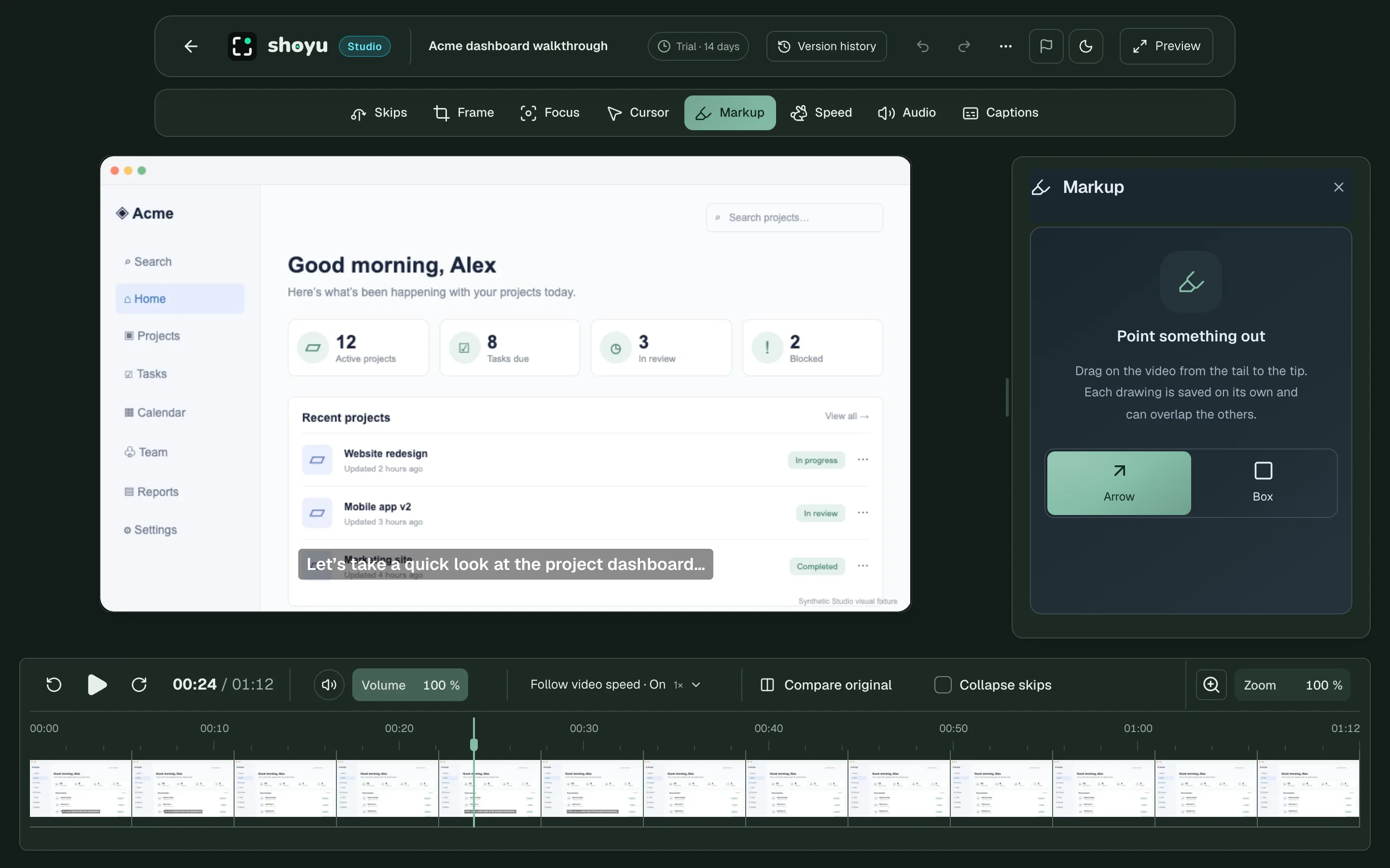 Studio with the Markup tool open